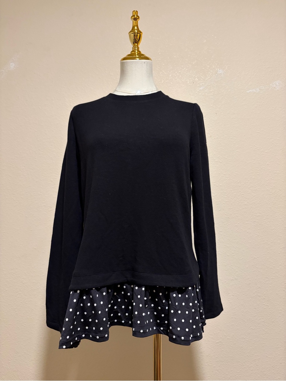 kate spade Black Sweatshirt Top with Polka Dot Ruffle